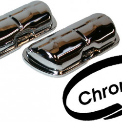Chrome valve covers without clips. Sold in pairs.