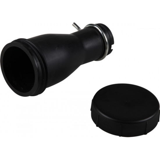 Oil filler extension with cap and gasket, black