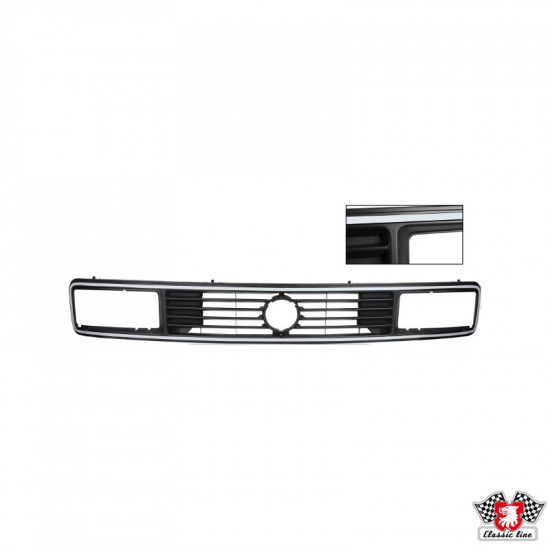 Radiator grille for square headlamps, black with grey painted edge Radiator grille for square headlamps, black with grey painted edge