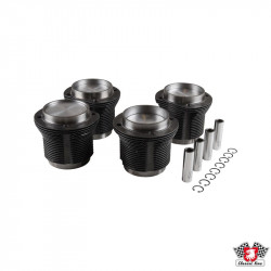 Extra thick piston and cylinder set, casted, bore 92.0 mm, stroke 69.0 mm, upper 98 mm, lower 96 mm. Can be used for standard 69, 74 and 76 mm crankshafts and this will increase displacement to 1835 cc. 2 mm thicker than standard 92 mm cylinders