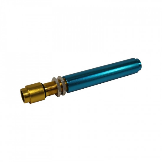 Push rod tube, adjustable, aluminium, blue/gold. Can be installed without removing the cylinder head. 8 pcs. needed