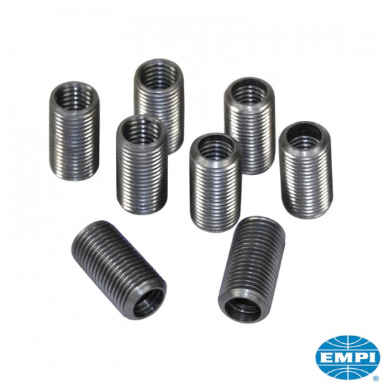 Case saver, 8mmx1.25 inner diameter, 12mmx1.5 outer diameter. Repair stripped and worn head stud threads. Set of 8