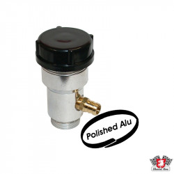 Oil filler extension, polished, with plastic screw on cap, black