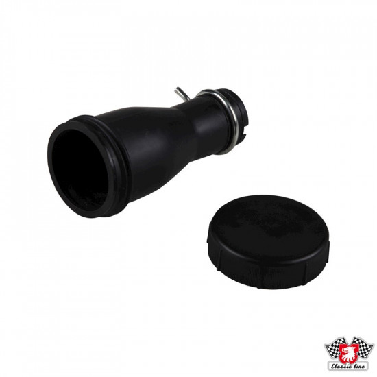 Oil filler extension with cap and gasket, black