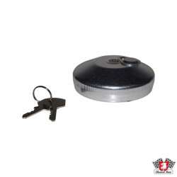 Fuel tank cap, lockable, with keys and seal, metal, polished
