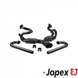 Manifold sports exhaust with 2 silencers and J-tubes without heating, inlet pipes Ø38x1,5 mm, outlet pipes Ø41x1,5 mm, stainless steel with heat resistant paint, Sebring style