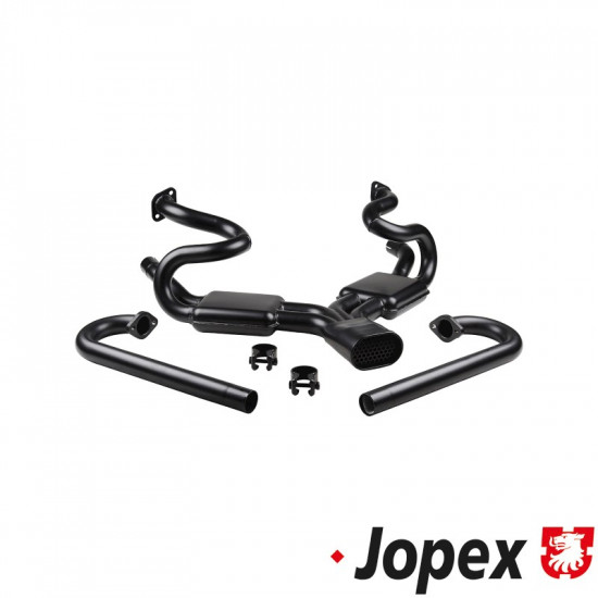 Manifold sports exhaust with 2 silencers and J-tubes without heating, inlet pipes Ø38x1,5 mm, outlet pipes Ø41x1,5 mm, stainless steel with heat resistant paint, Sebring style