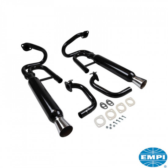 Exhaust system, Buggy Dual, black with chrome tips