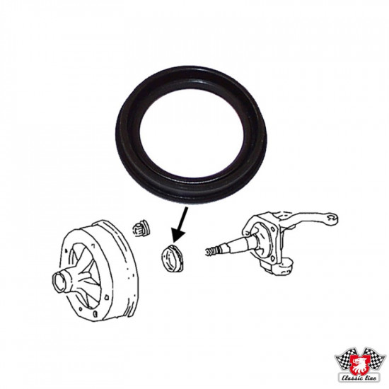 Oil seal for wheel bearing, front. For models with drum brakes