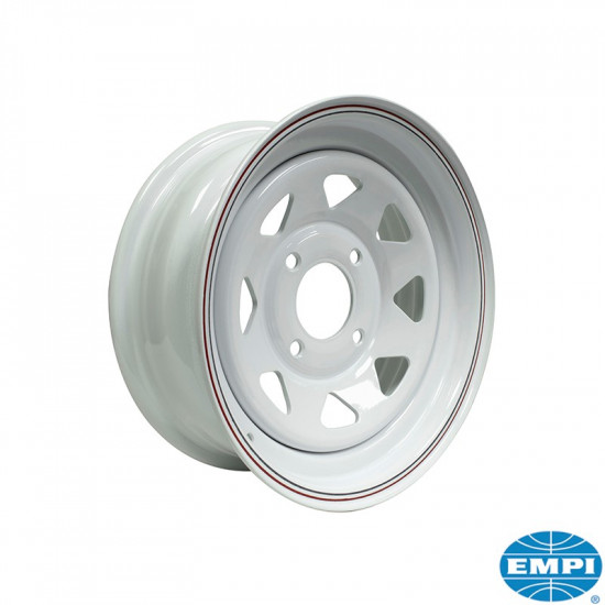 White spoke steel wheel, 4 lug 15 x 6" wide, 3 3/4" back spacing