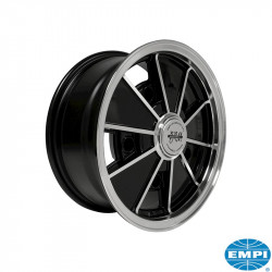 BRM Style wheel, gloss black with polished lip and spoke edges, 6.5x15", 5x205, 4 1/8" back spacing