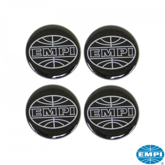 Wheel cap set with Empi logo, black/silver, 43mm, 4 pcs.