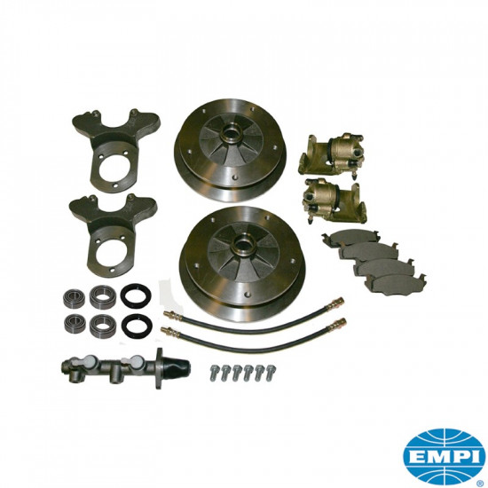 Front disc brake conversion kit, 5x205 mm. The kit includes all the parts you need to convert your VW to disc brakes. Will not work with drop spindles