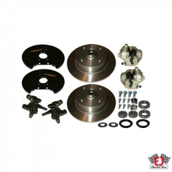 Front disc brake conversion kit. The kit includes all the parts you need to convert your VW to disc brakes, and lowered at the same time.