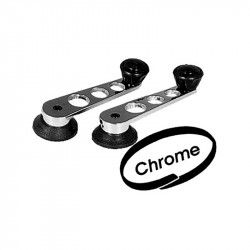 Chrome window winders with black trim. Sold in pairs