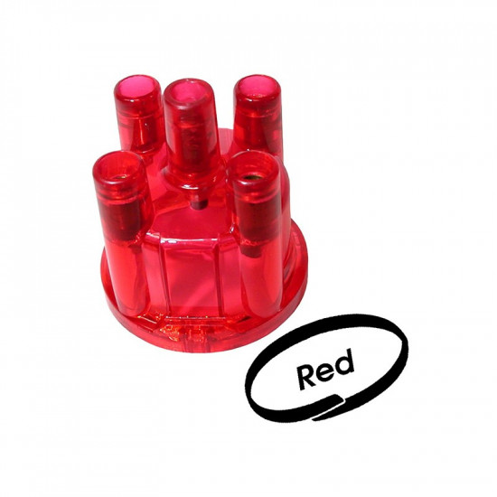Clear transparant stock top mount distributor cap. Fits Bosch distributor, red