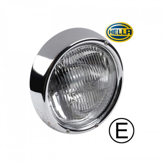 Headlamp with chrome rim H4 with E-mark