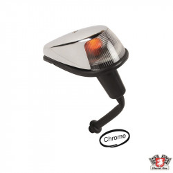 Turn signal light with socket and gasket, wing mounted, chrome, clear, left/right