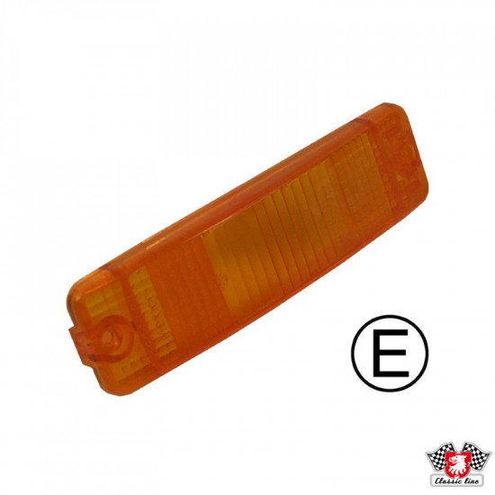 Turn signal light lens, curved, yellow, with E-mark