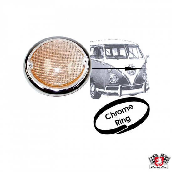 Turn signal light lens, front, white with chrome, left,