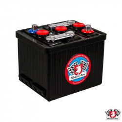 Battery, OE-Quality, Vintage style, black hard rubber, 6 V, 77 Ah, 215x170x190, DIN 07715