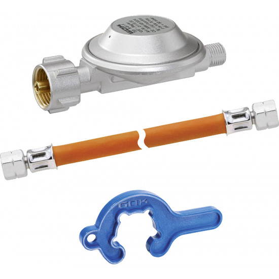 GOK Regulator hose set GOK type EN61 1.5 kg / h 50 mbar KLF x G ¼ LH-ÜM, hose 400 mm, mini tool