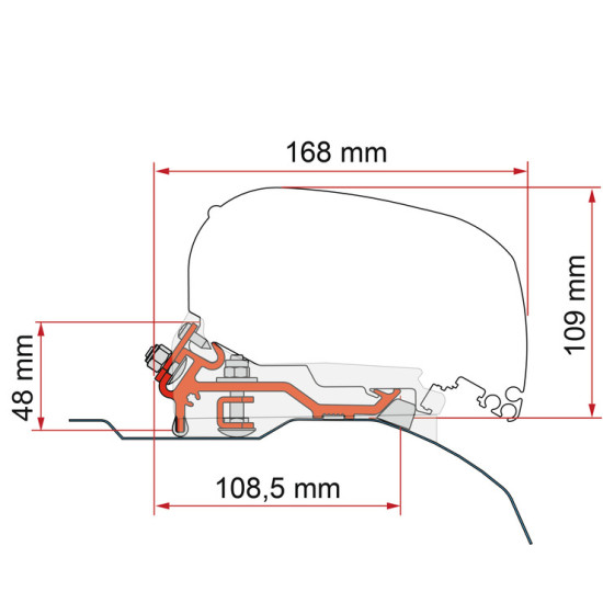 FIAMMA F80S / F85L Flat Adapter Kit for High Roof H2 - Silver, For Fiat Ducato, Peugeot Boxer or Citroën Jumper without front panoramic roof hood, Left and right hand drive, vehicle manufacturing year: 07-2006
