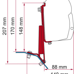 Fiamma adapter for F45, F43van and F35PRO - For Ford Custom - Right-hand drive, DeepBlack - L1/L2, Length : 12 cm