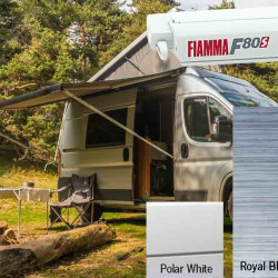 Fiamma F80S roof awning 2.9m, for vans and motorhomes, Colour of cloth: Royal Blue, Case: white