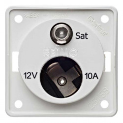 SAT socket with 12V outlet, polar white, loose
