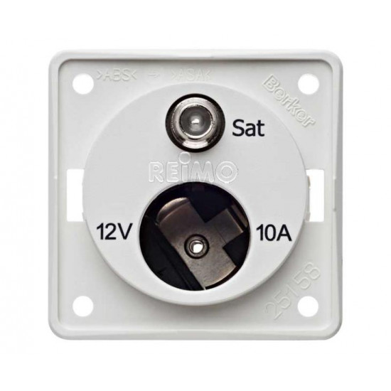 SAT socket with 12V outlet, polar white, loose