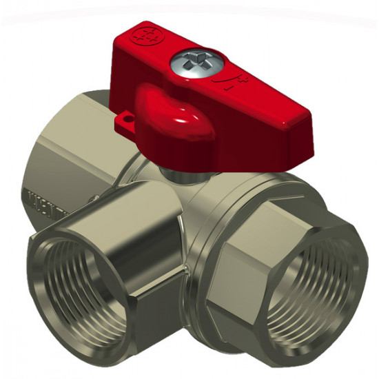 3-way aluminum shut-off valve, 3/8" female thread, with short handle
