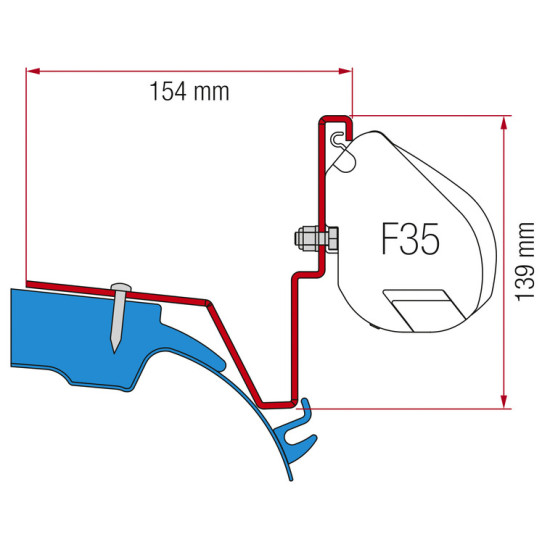 Fiamma adapter for F35, Westfalia Jules Verne Mercedes Vito, 2 holders of 12cm