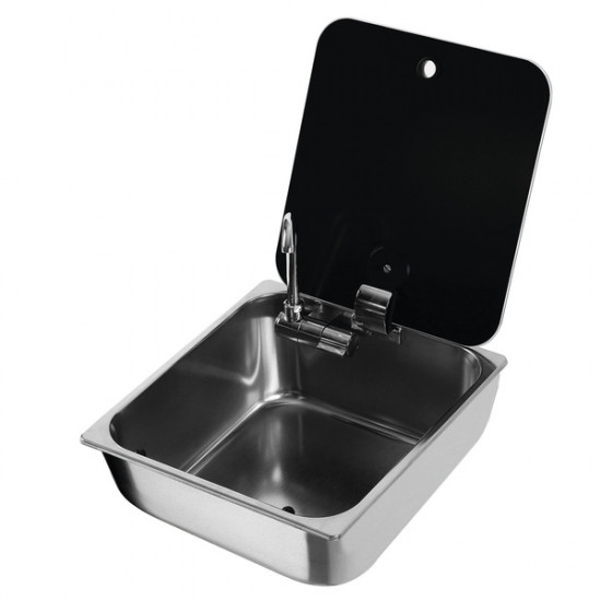 Square stainless steel washbasin with glass cover