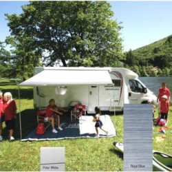 W 3750 x Extension 2500mm Fiamma F45S 3.75m Royal Blue awning, white housing