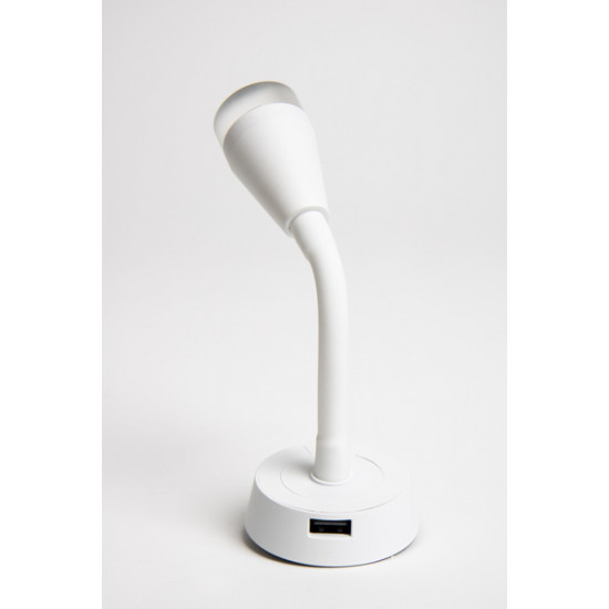 LED spotlight with flexible arm and USB charging socket - matte white