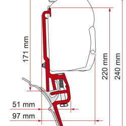Fiamma Adapter for Reimo Multirail T4 or Brandrup rain gutter, Adapter for Fiamma F35/F45, vehicle type: vwt4, For width : 8 cm
