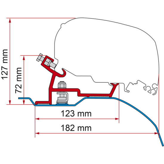 FIAMMA Adapter for roof awnings F65, F65s and F65L 400 cm - For Fiat Ducato and similar models from 2006 onwards, Left and right hand drive, Roof type: High roof, Fiat Ducato, Peugeot Boxer, Citroen Jumper from year of manufacture 07/06 high roof H2