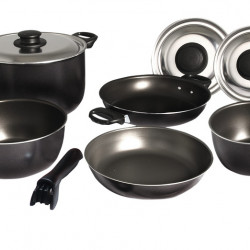 Camping cookware set - 9-piece - silver/black