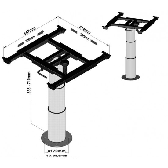 Single-column lift frame - displacement X = 180 mm & Y = 230 mm