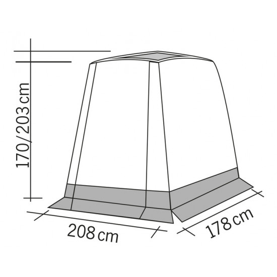 Trapezoidal rear tent for mini campers
