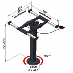 Single-column lift table frame - Height adjustable 335-715 mm - 360° rotatable