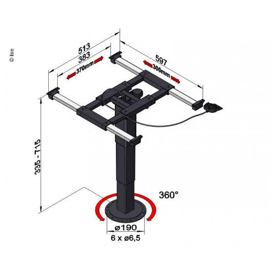 Single-column lift table frame - Height adjustable 335-715 mm - 360° rotatable