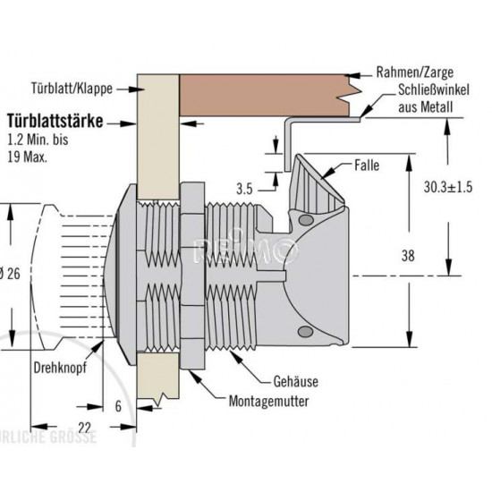 Rotary push-lock, single hole 1.2