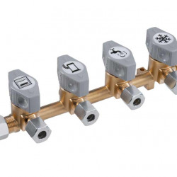 4-way quick-closing shut-off valve for 10 mm inlet and 8 mm outlets