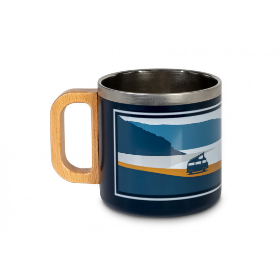 HOLIDAY TRAVEL SPIRIT stainless steel mug with wooden handle