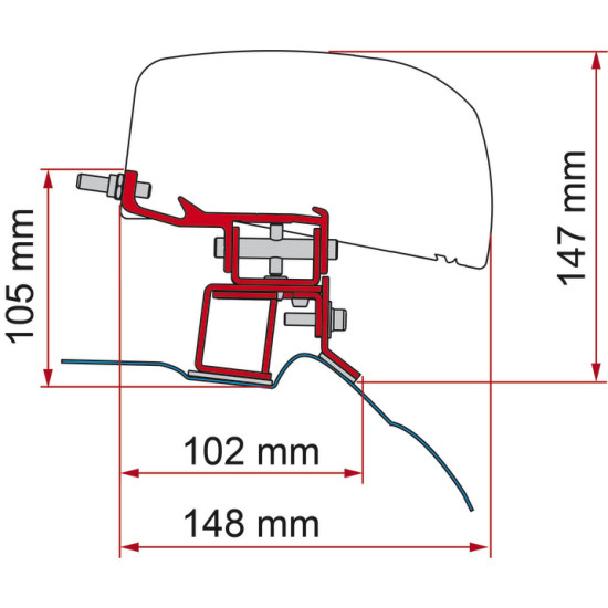 Fiamma adapter for F40van awning - For Mercedes V-Class from 2014 onwards, Mounting without drilling