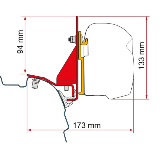 FIAMMA Awning adapter for F45 and F43van VW T5/T6/T6.1 with Reimo Multirail, Length : 8 cm,  Left and right hand drive, vehicle manufacturing year: 2003-