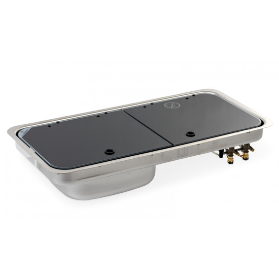 Cooker-sink combination – with 2-piece glass cover
