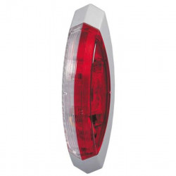 Outline beacon red/white, grey base plate on the right, 122.2x39.2x28.6mm